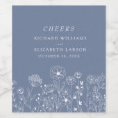 ボホワイルドフラワーモダンウォーター結婚カラー ワインラベル (シングルラベル)