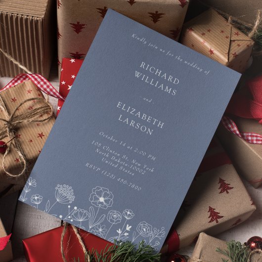 ボホワイルドフラワーモダンウォーター結婚カラー 招待状