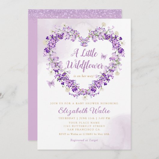 ボホワイルドフラワーモダンガールベビーシャワー 招待状 (正面/裏面)