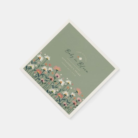 ボホワイルドフラワーモダンセージベビーイン開花シャワー スタンダードカクテルナプキン (角)