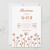 ボホワイルドフラワーモダンテラコッタファースト誕生日 招待状 (正面)