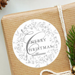 ボホワイルドフラワーモダンリースクリスマス ラウンドシール