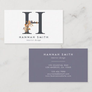 ボホワイルドフラワーモノグラムイニシャルH 名刺