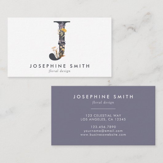 ボホワイルドフラワーモノグラムイニシャルJ 名刺 (正面/裏面)