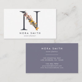 ボホワイルドフラワーモノグラムイニシャルN 名刺