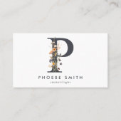 ボホワイルドフラワーモノグラムイニシャルP 名刺 (正面)