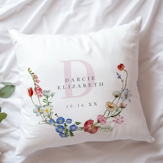 ボホワイルドフラワーリースモノグラム子供部屋 クッション