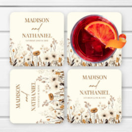 ボホワイルドフラワーワイルドフラワーフローラ庭園の結婚式 スクエアペーパーコースター