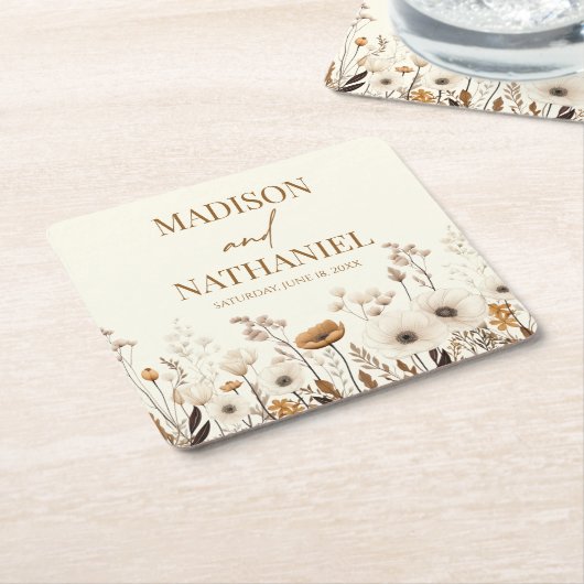 ボホワイルドフラワーワイルドフラワーフローラ庭園の結婚式 スクエアペーパーコースター (アングル)