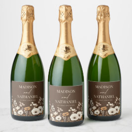 ボホワイルドフラワーワイルドフラワーフローラ庭園の結婚式 スパークリングワインラベル