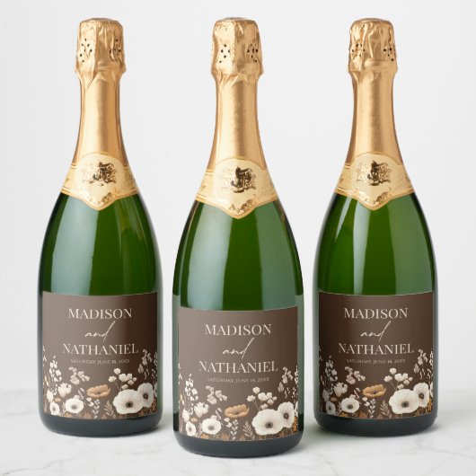 ボホワイルドフラワーワイルドフラワーフローラ庭園の結婚式 スパークリングワインラベル (ボトル)