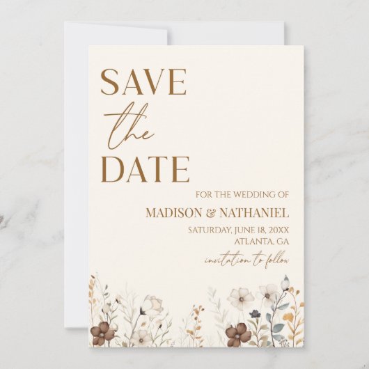 ボホワイルドフラワーワイルドフラワーフローラ庭園の結婚式 セーブザデート (正面)