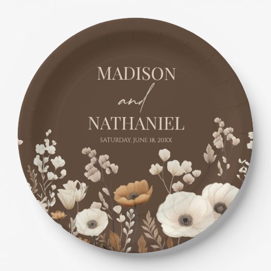 ボホワイルドフラワーワイルドフラワーフローラ庭園の結婚式 ペーパープレート (正面)