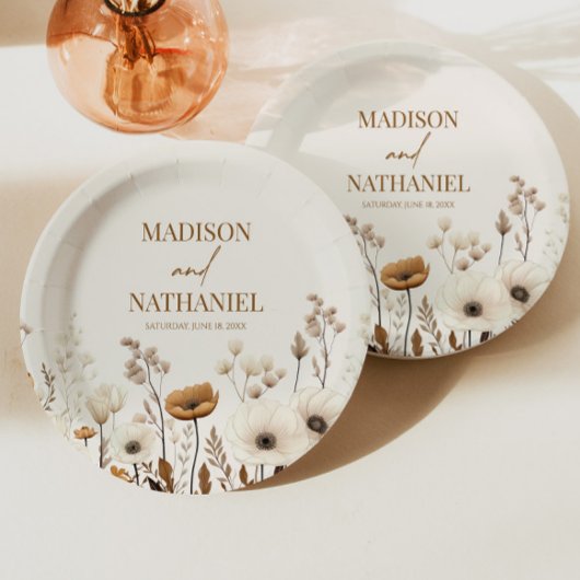ボホワイルドフラワーワイルドフラワーフローラ庭園の結婚式 ペーパープレート