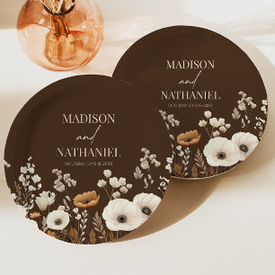 ボホワイルドフラワーワイルドフラワーフローラ庭園の結婚式 ペーパープレート