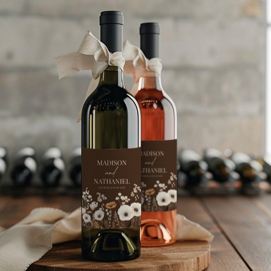 ボホワイルドフラワーワイルドフラワーフローラ庭園の結婚式 ワインラベル