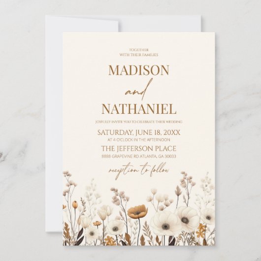 ボホワイルドフラワーワイルドフラワーフローラ庭園の結婚式 招待状 (正面)