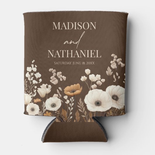 ボホワイルドフラワーワイルドフラワーフローラ庭園の結婚式 缶クーラー (正面)