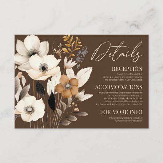 ボホワイルドフラワーワイルドフラワー結婚フローラ詳細 エンクロージャーカード (正面)