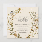 ボホワイルドフラワー乾燥フラワーリースブライダルシャワー 招待状 (正面)