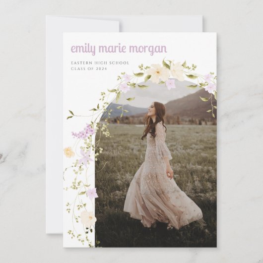 ボホワイルドフラワー写真卒業パーティー招待状 招待状 (正面)