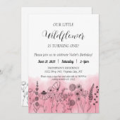 ボホワイルドフラワー子供の誕生日招待状水彩 招待状 (正面/裏面)