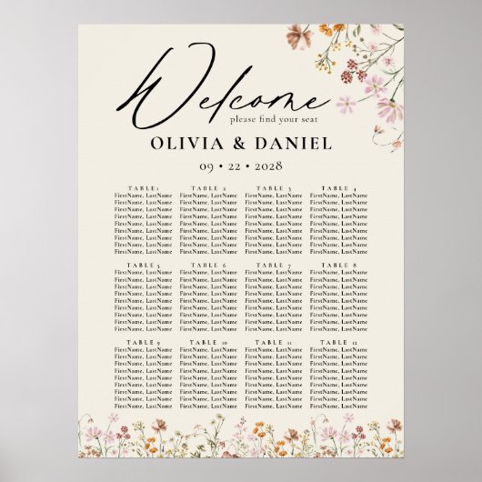 ボホワイルドフラワー庭園の結婚式座席表 ポスター (正面)