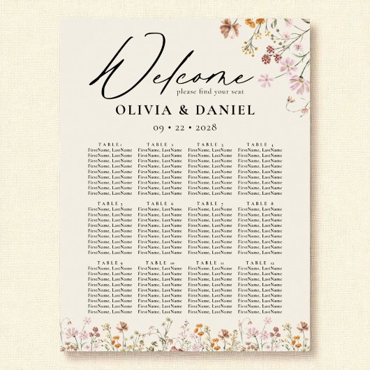 ボホワイルドフラワー庭園の結婚式座席表 ポスター