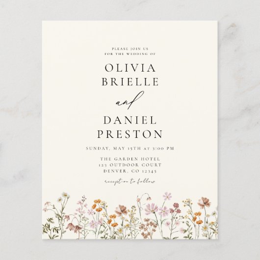ボホワイルドフラワー庭園の結婚式招待状 (正面)