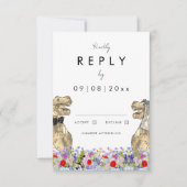 ボホワイルドフラワー恐竜テーマ結婚の返信 出欠カード (正面)