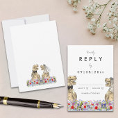ボホワイルドフラワー恐竜テーマ結婚の返信 出欠カード