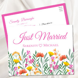 ボホワイルドフラワー春フローラ結婚たった今結婚しました 案内ポストカード
