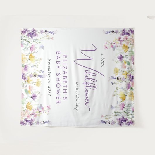 ボホワイルドフラワー水彩ベビーシャワーへようこそ タペストリー (正面(横))