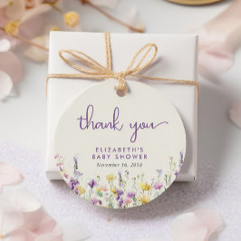 ボホワイルドフラワー水色ベビーシャワーありがとう フェイバータグ