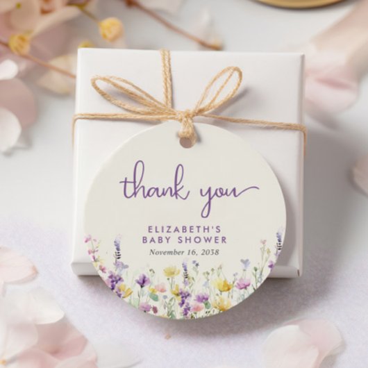 ボホワイルドフラワー水色ベビーシャワーありがとう フェイバータグ