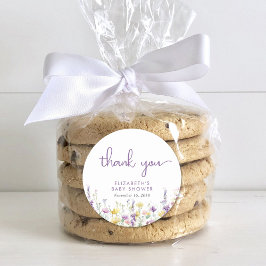 ボホワイルドフラワー水色ベビーシャワーありがとう ラウンドシール