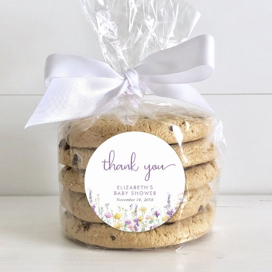 ボホワイルドフラワー水色ベビーシャワーありがとう ラウンドシール