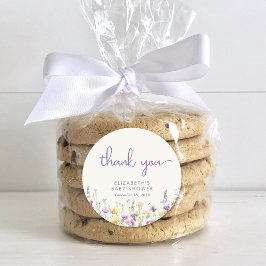 ボホワイルドフラワー水色ベビーシャワーありがとう ラウンドシール