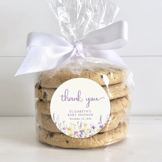 ボホワイルドフラワー水色ベビーシャワーありがとう ラウンドシール