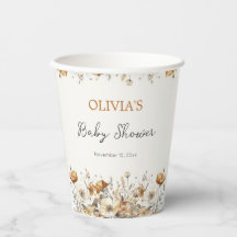 ボホワイルドフラワー秋ベビーシャワー紙カップ