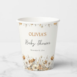 ボホワイルドフラワー秋ベビーシャワー紙カップ 紙コップ