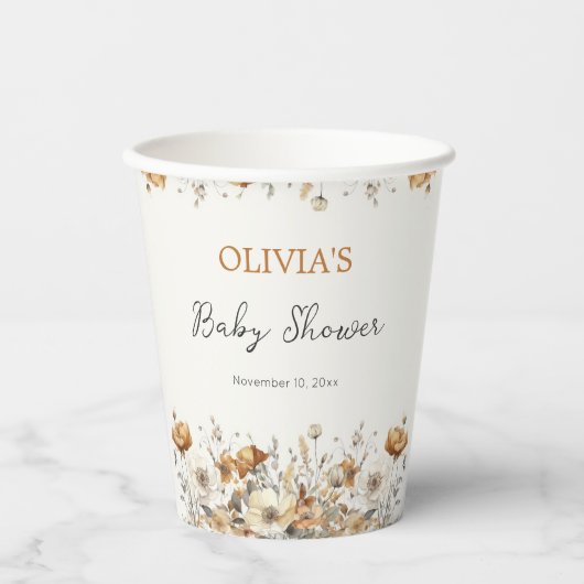 ボホワイルドフラワー秋ベビーシャワー紙カップ 紙コップ (正面)