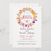 ボホワイルドフラワー秋リースウェディングシャワー 招待状 (正面/裏面)