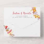 ボホワイルドフラワー秋リース結婚の葉 オールインワン招待状 (裏面)