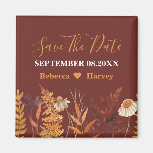 ボホワイルドフラワー秋秋の結婚式保存日 マグネット (正面)