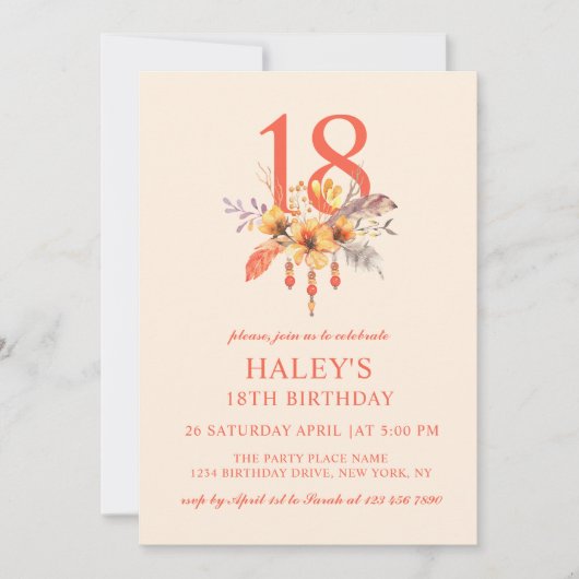 ボホワイルドフラワー秋秋フローラ18誕生日 招待状 (正面)
