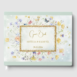 ボホワイルドフラワー素朴グリーン結婚ズ ゲストブック