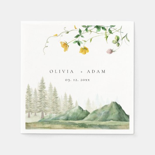 ボホワイルドフラワー素朴フォレストマウンテン結婚ズ スタンダードカクテルナプキン (正面)