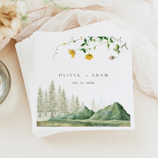 ボホワイルドフラワー素朴フォレストマウンテン結婚ズ スタンダードカクテルナプキン