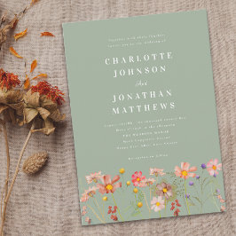 ボホワイルドフラワー素朴フローラセージ緑 招待状